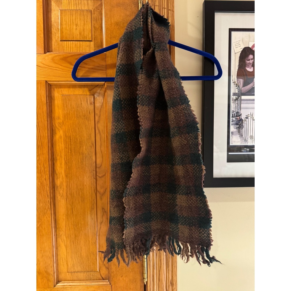 Handwoven Lambswool Scarf Uruguay Plaid Fringe Cozy Winter Boho Artisan Wrap